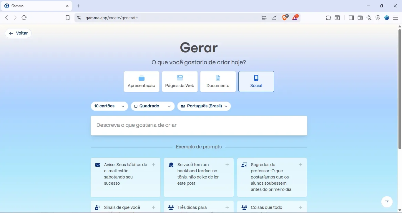 Criar Post Carrossel para Instagram no Gamma App