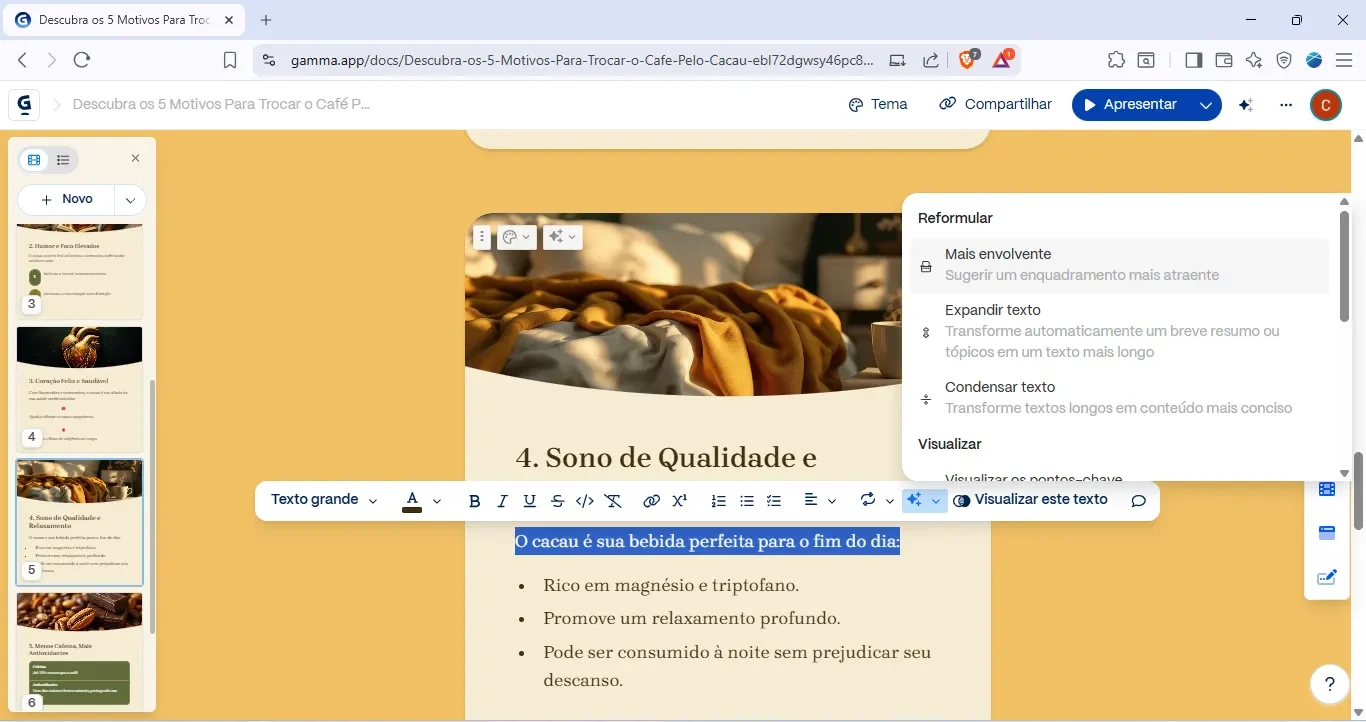Criar Post Carrossel para Instagram no Gamma App