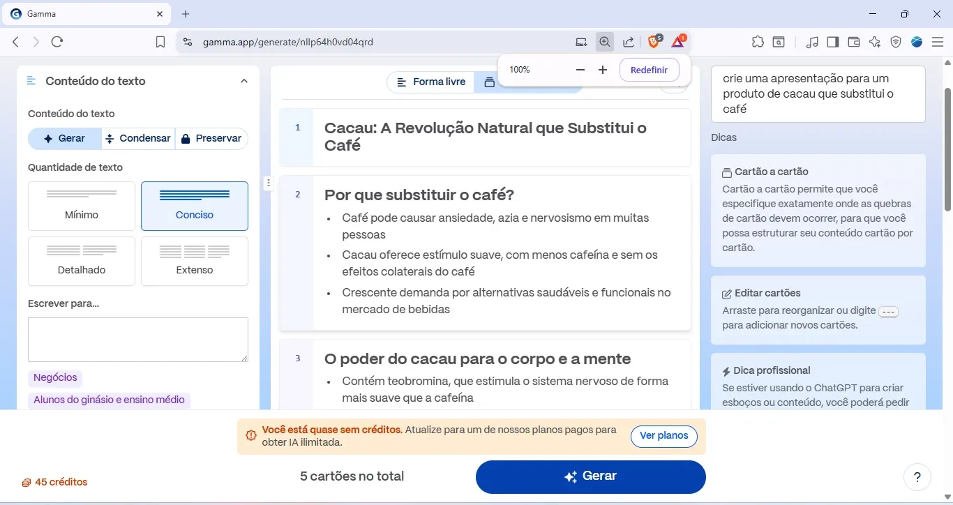 apresentação no gamma app