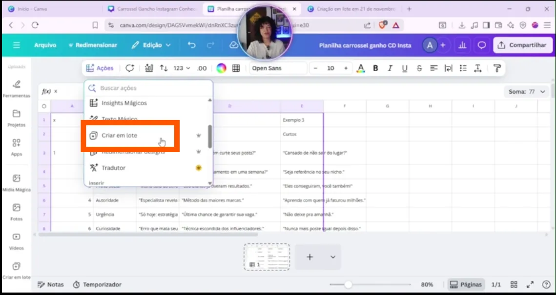 carrossel criar em lote