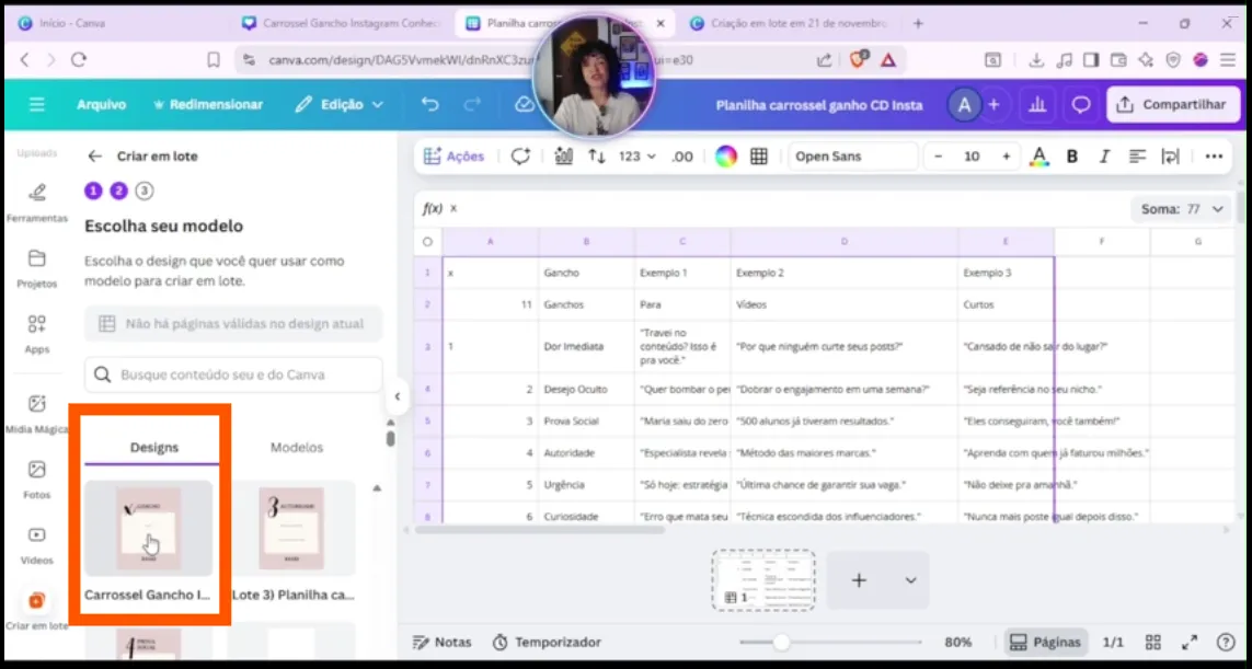 carrossel criar em lote