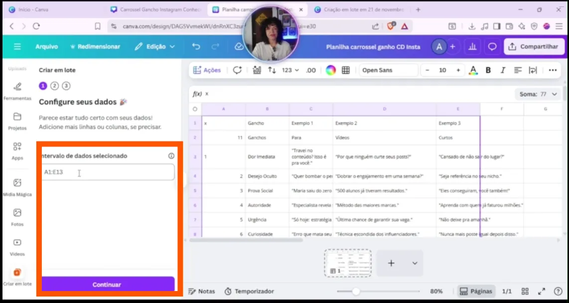 carrossel criar em lote