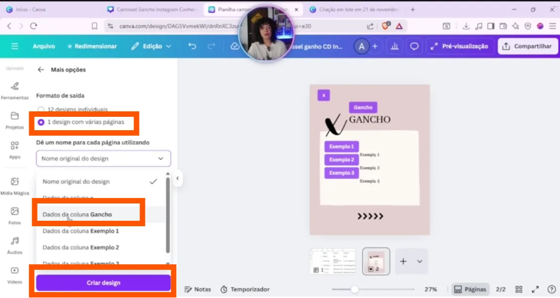 carrossel criar em lote