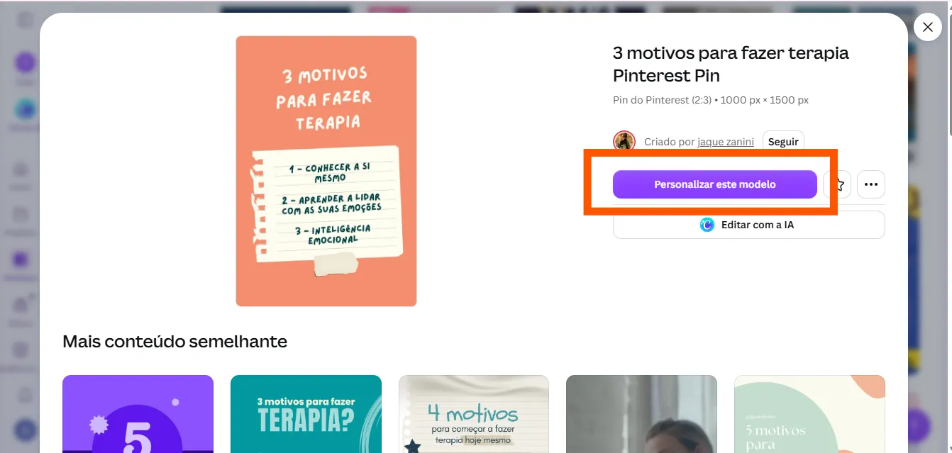 postar pin no pinterest modelo do canva