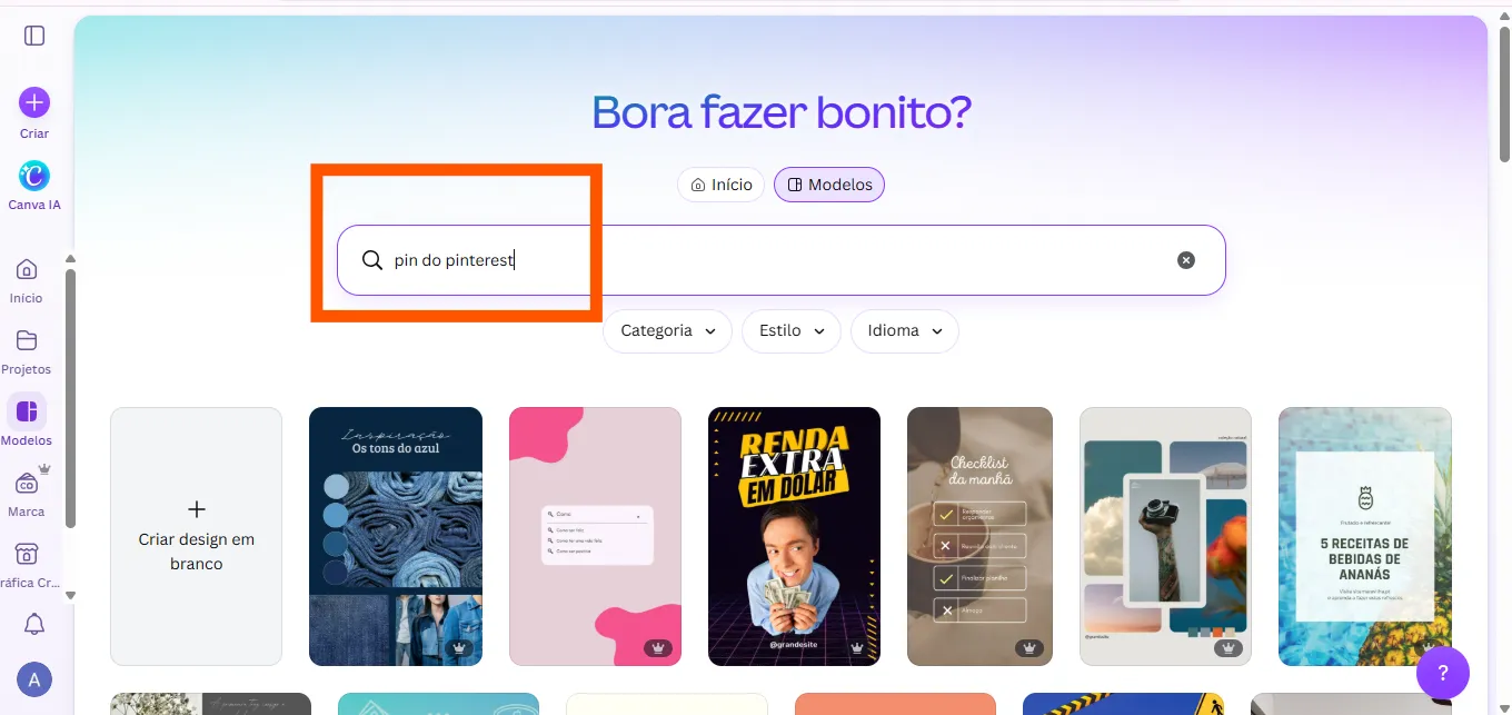 postar pin no pinterest modelos do canva